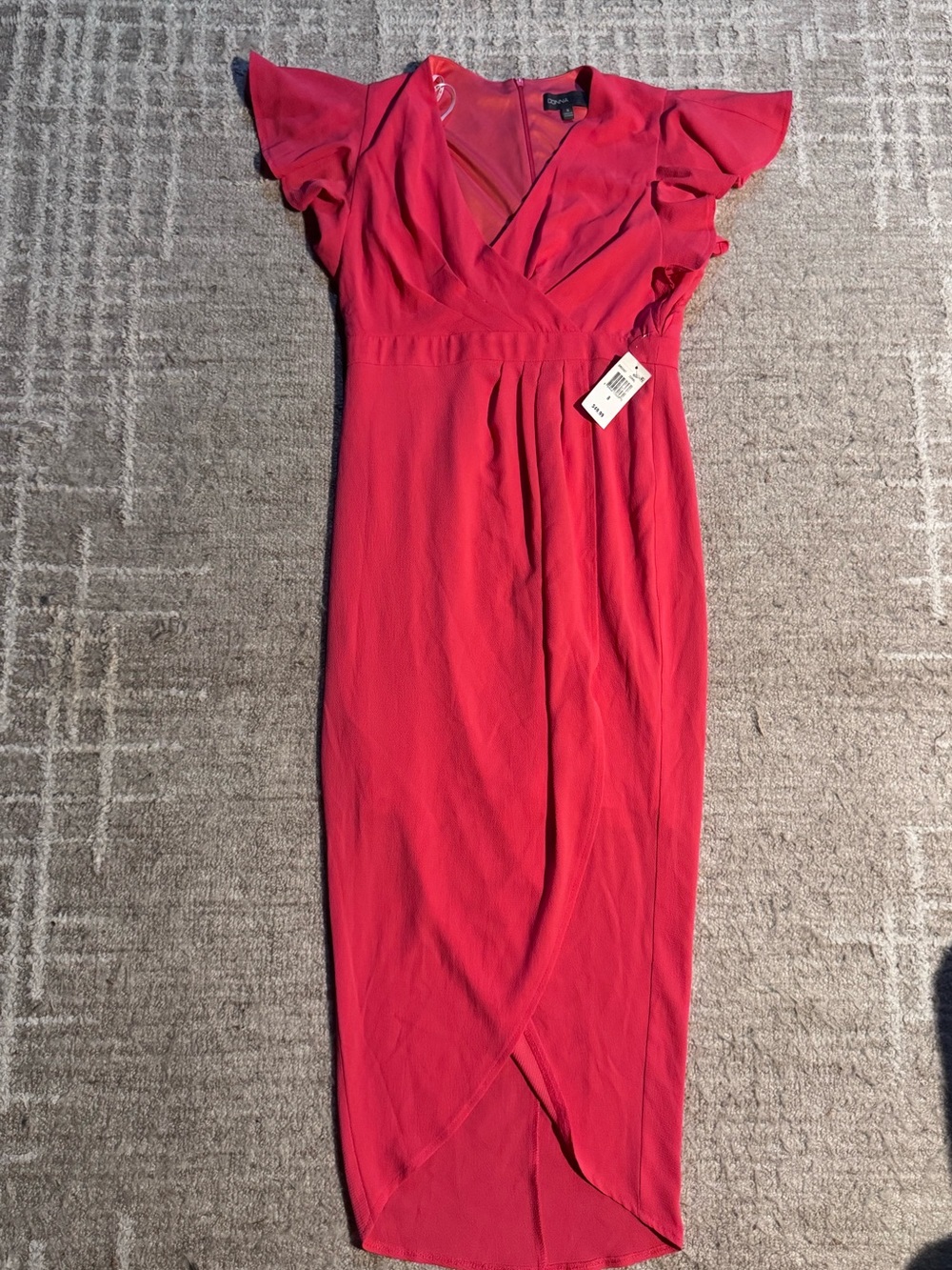 Donne Rocco Vibrant Pink Wrap-Front Midi Dress with Flutter Sleeves size 8